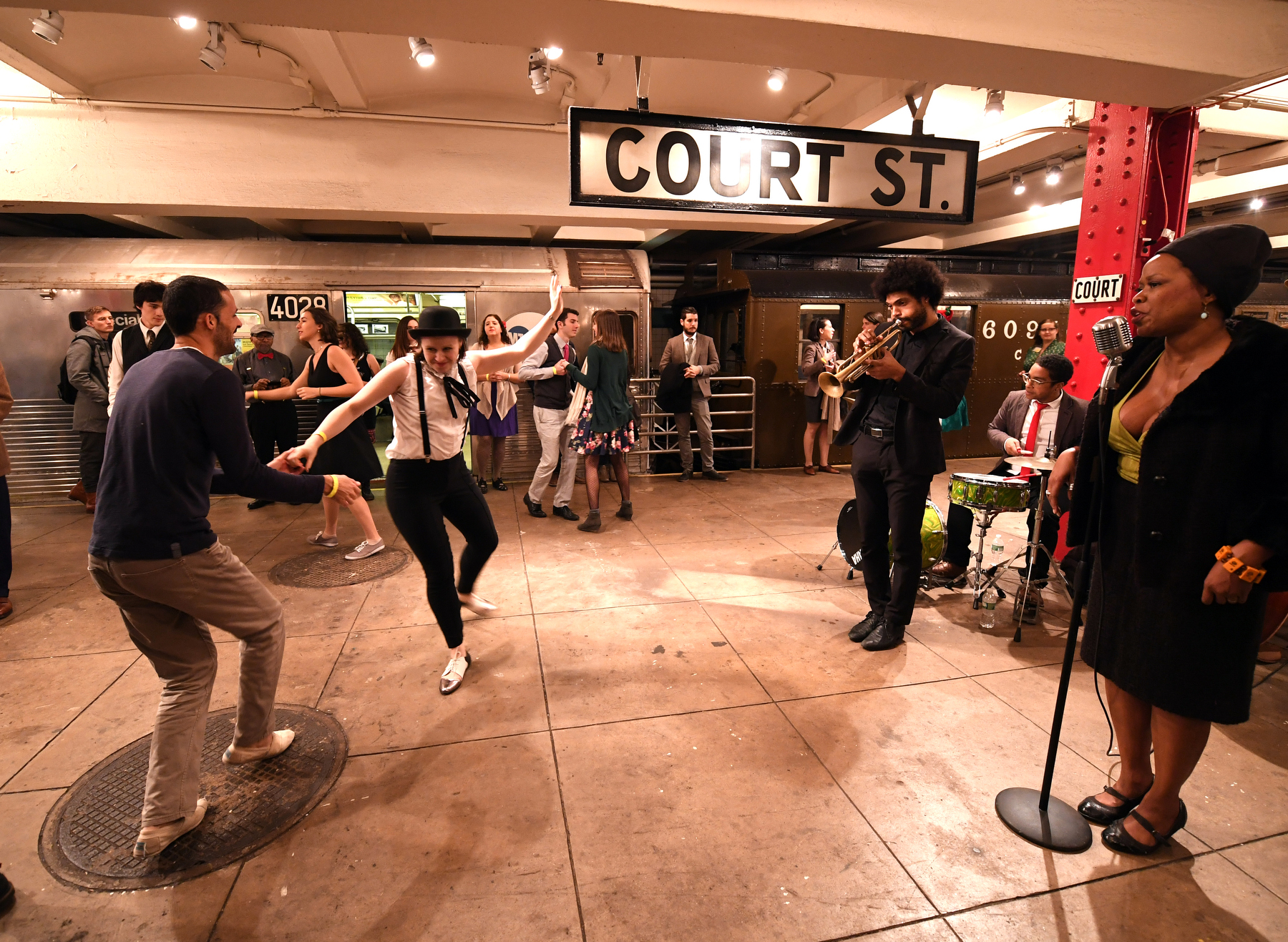 "Subway Swing" at the New York Transit Museum on Sat., December 9, 2017. Photo: Shaelyn Amaio for New York Transit Museum