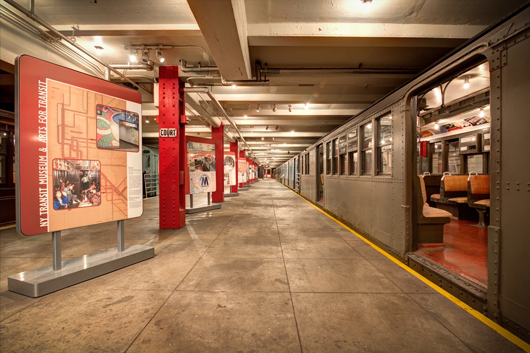 A view of the train platform at the Transit Museum.