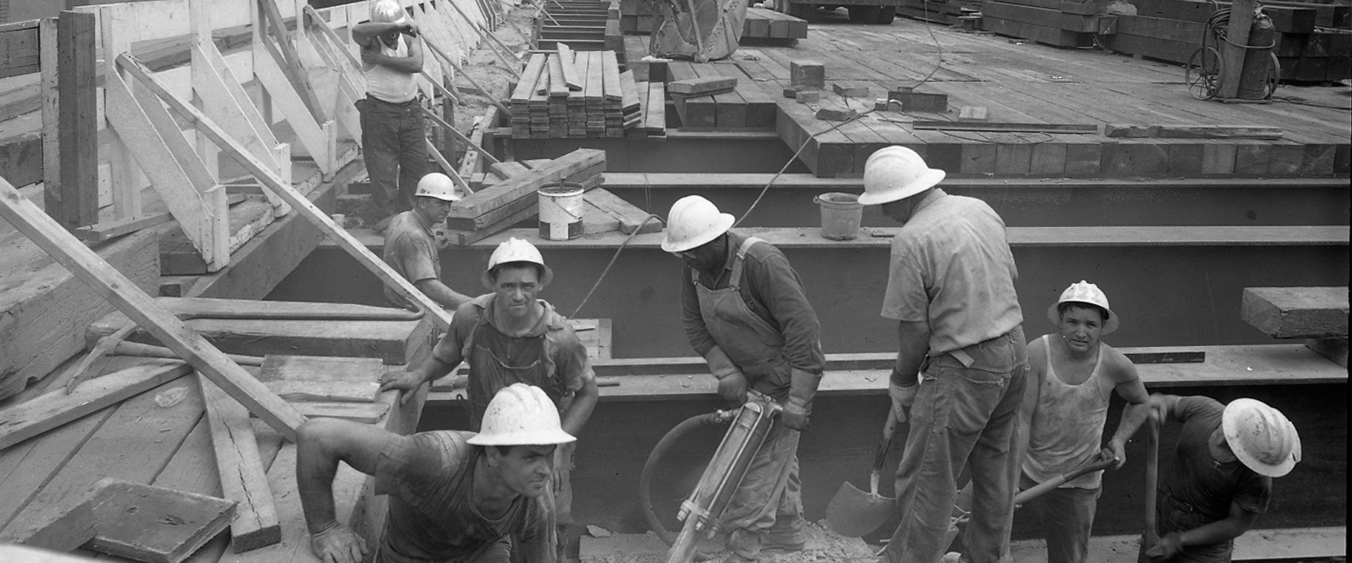 Excavation and Decking of Underpass on Chrystie Street: Chrystie Street Connection (NYCTA), 1961. Photograph by H. J. Stoffman; Courtesy of the New York Transit Museum Subway Construction Photograph Collection.