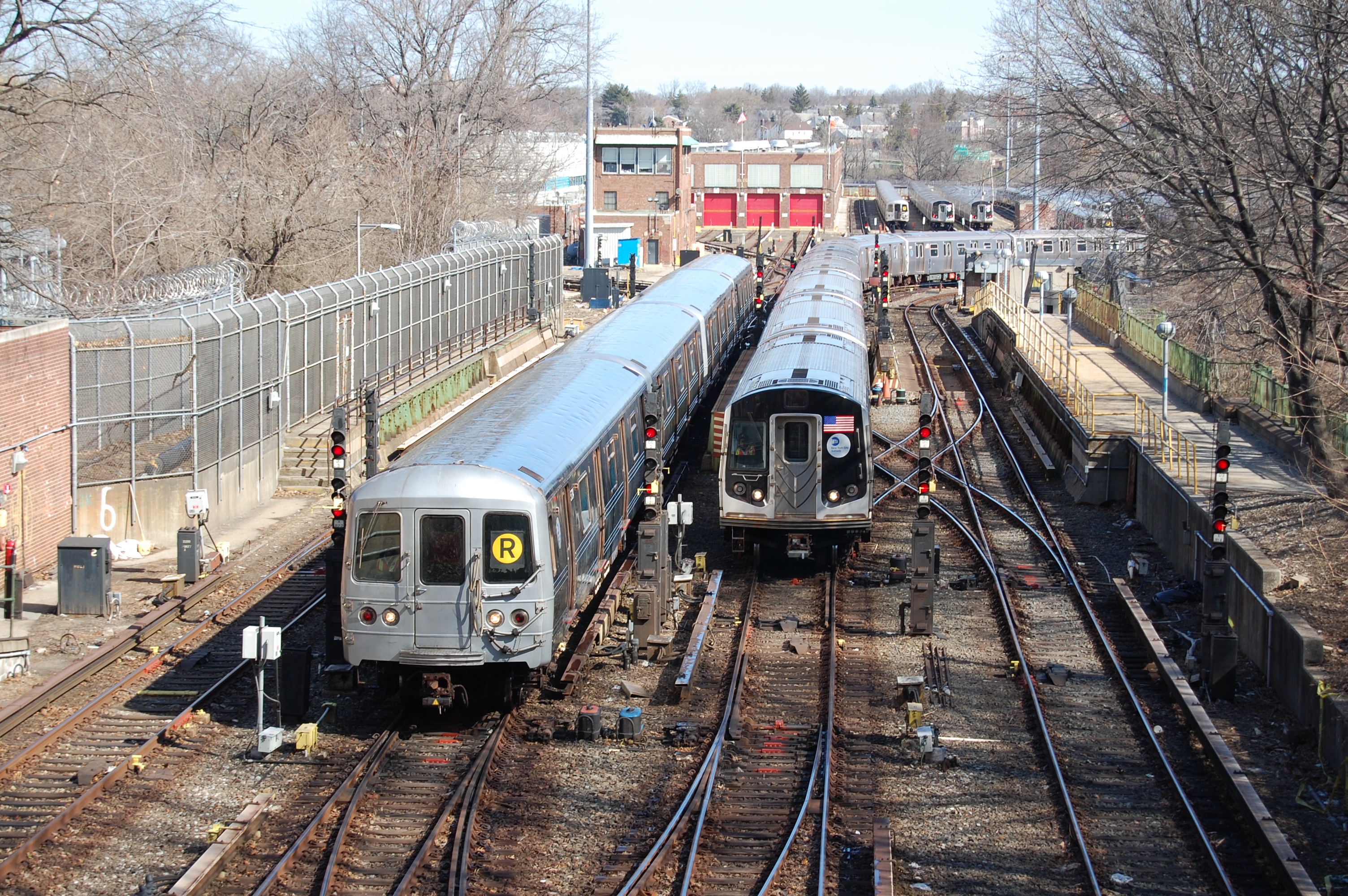 Two trains in Jamaica Yard