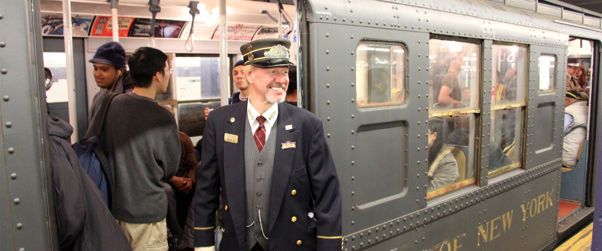Conductor on the Museum's vintage R1/9 train