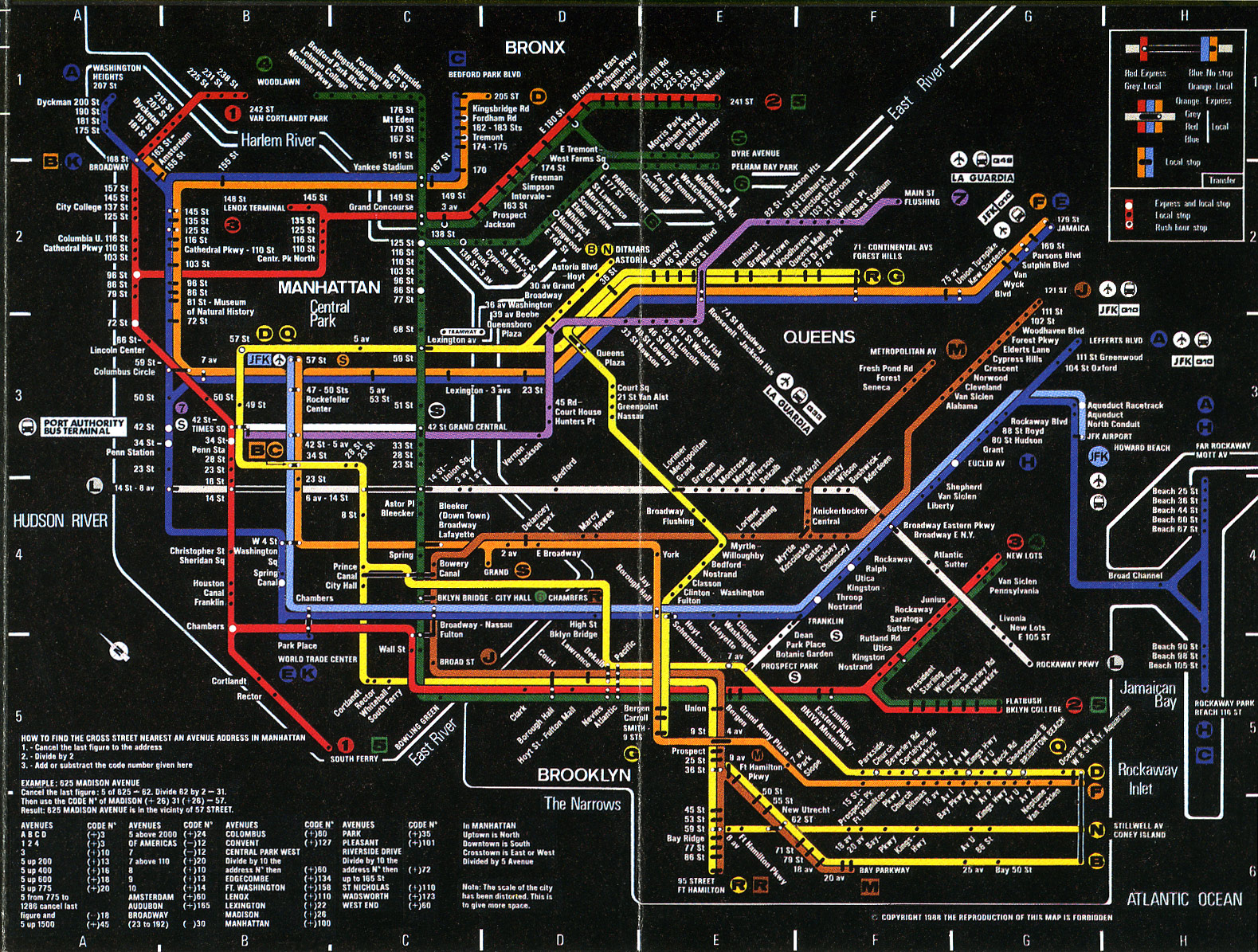 1988 Black Background Diagrammatic Subway Map