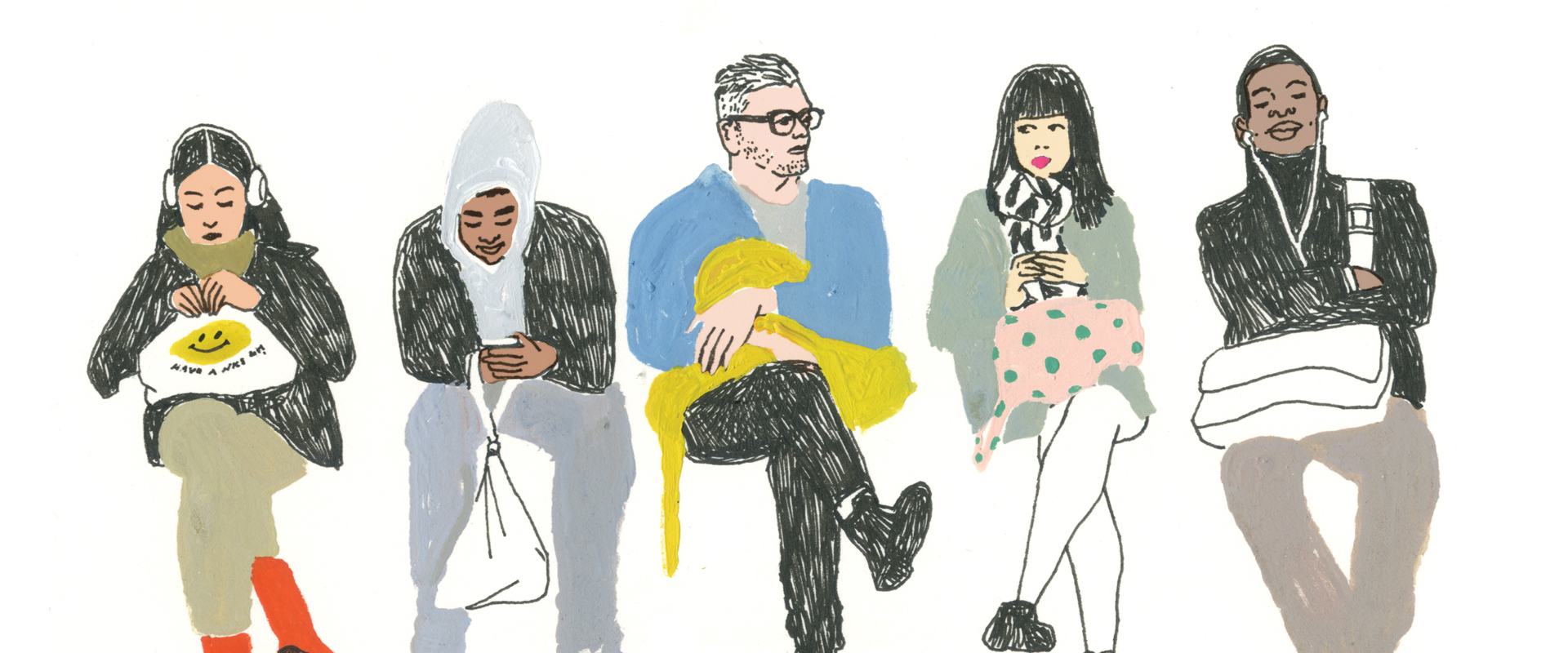 sketch of people on the subway