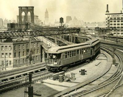 vintage photo of BU Gate Car on elevated track