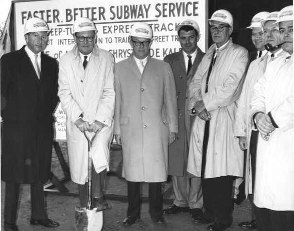 Official Groundbreaking of Lower Level of Sixth Avenue Tunnel, April 1961. New York Transit Museum.