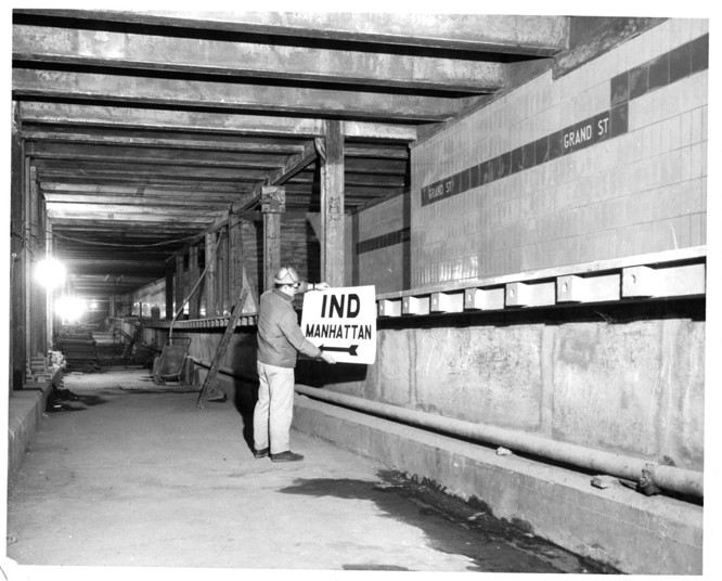 Grand Street Station Construction, 1965. New York Transit Museum.