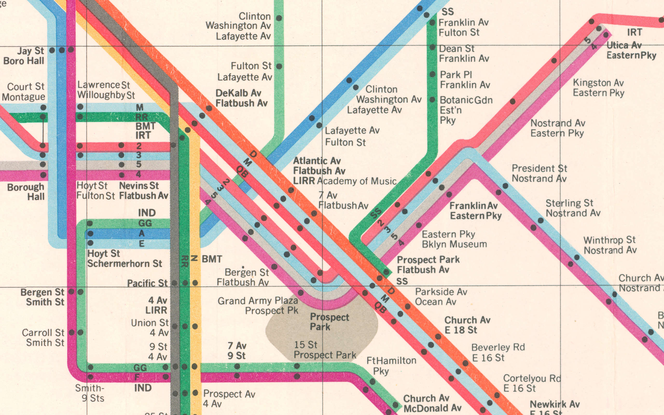 Details of 1974 map, 2003.37.17; New York Transit Museum Collection.