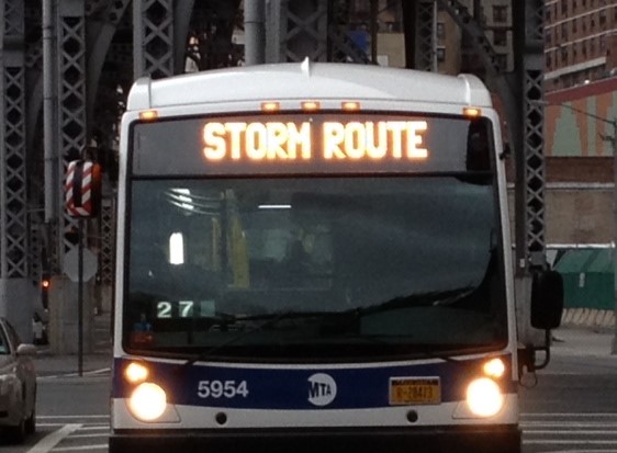 Bus featuring display "Storm Route"