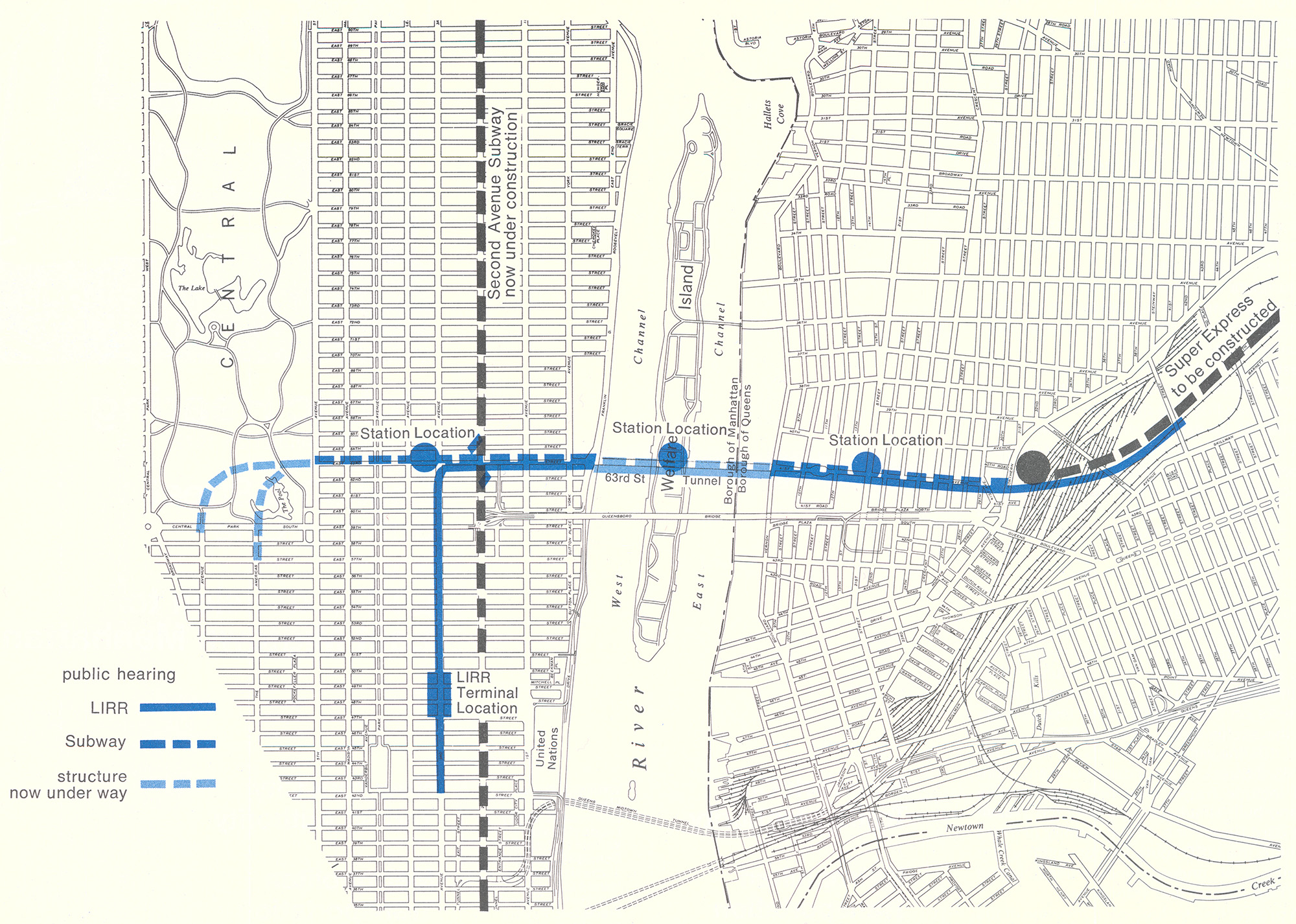 Diagram of 63rd Street Extension project, 1972