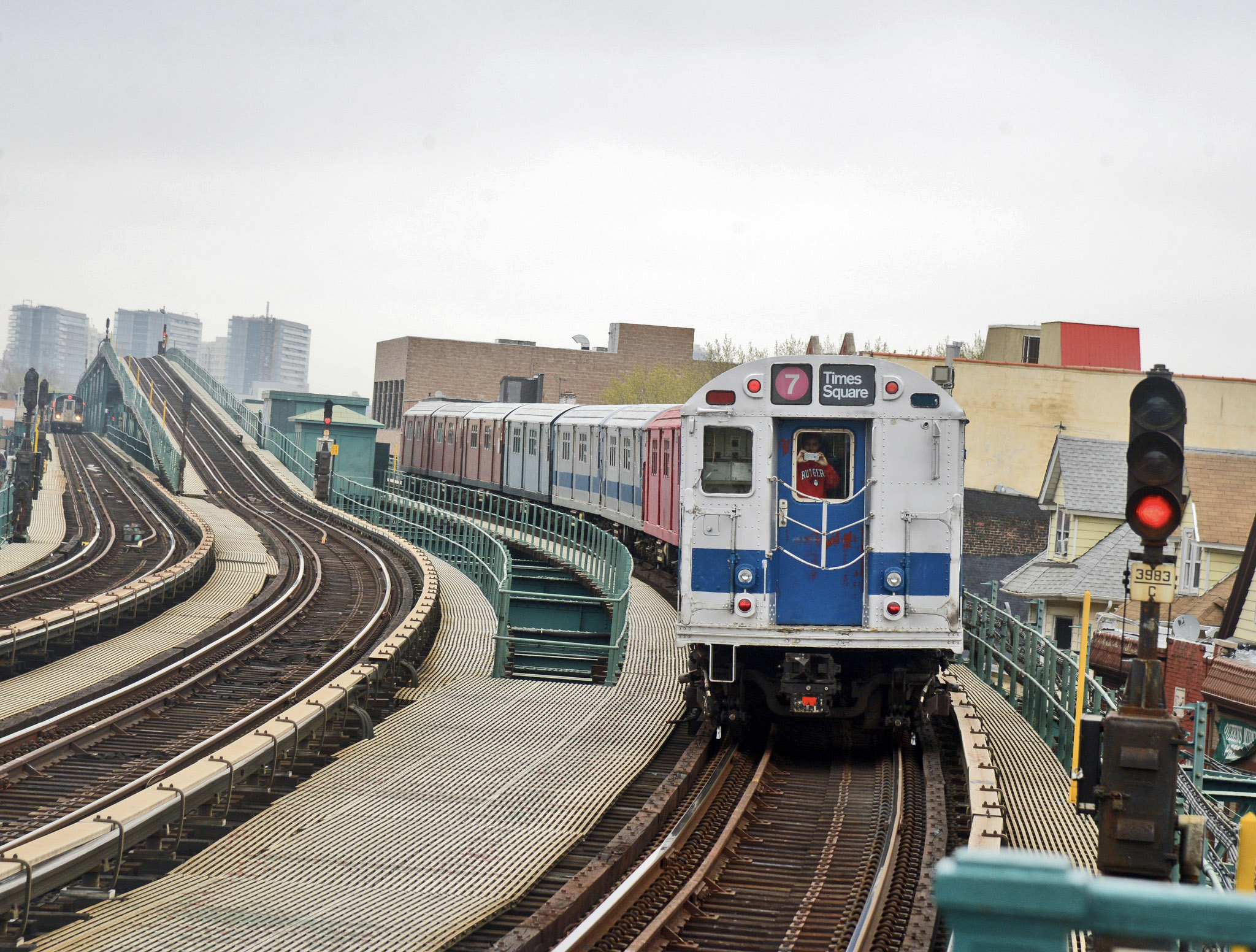 The "Train of Many Colors" ran on the 7 line on Fri., April 21, 2017 to commemorate the 100th anniversary of the start of service on the Flushing Line extension to 103 St. Photo: Marc A. Hermann / MTA New York City Transit