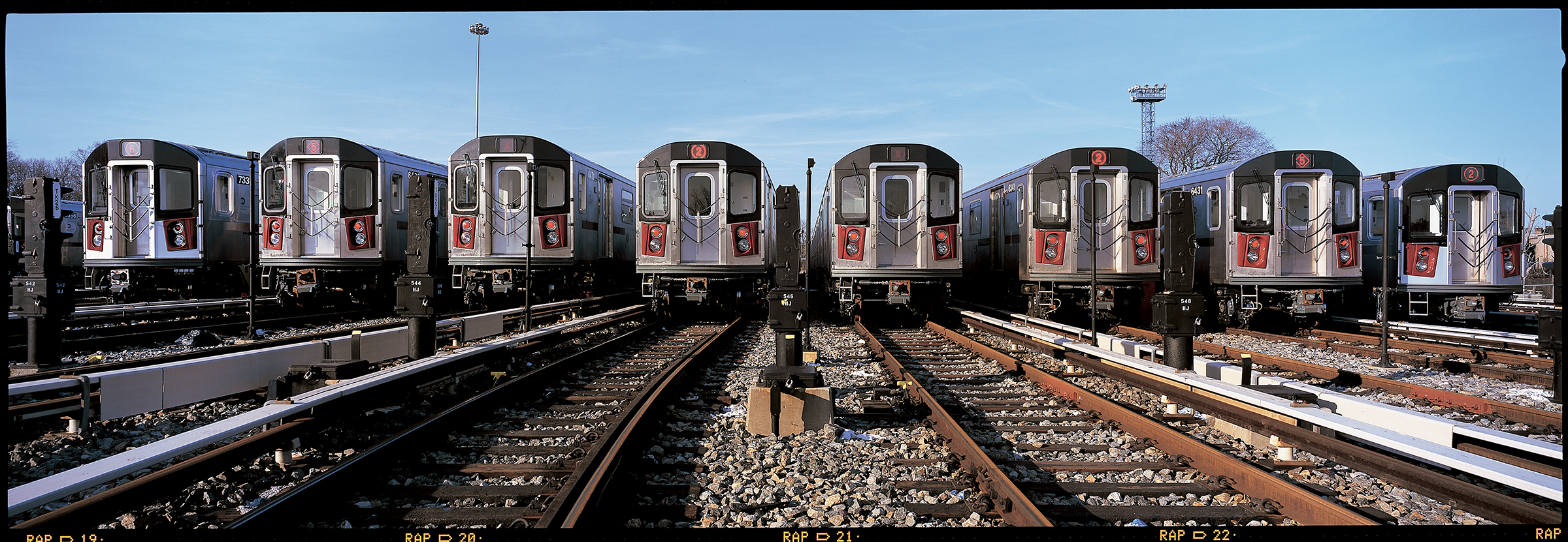 Subway cars in a rail yard