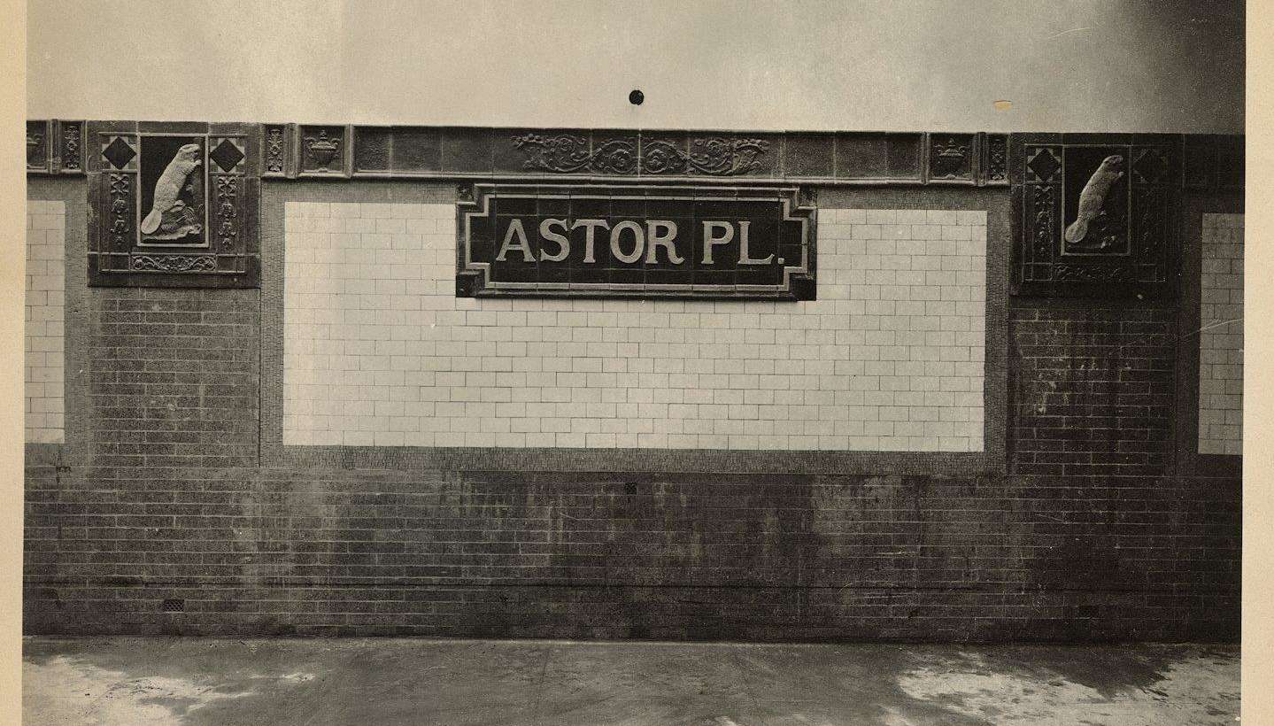 View of beaver mosaic at Astor Place Station