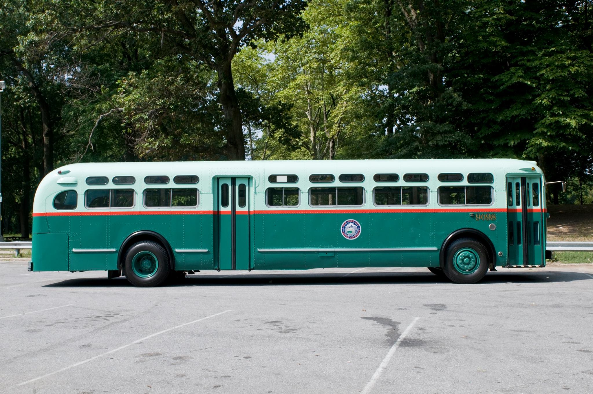 Vintage bus with two-tone green color scheme