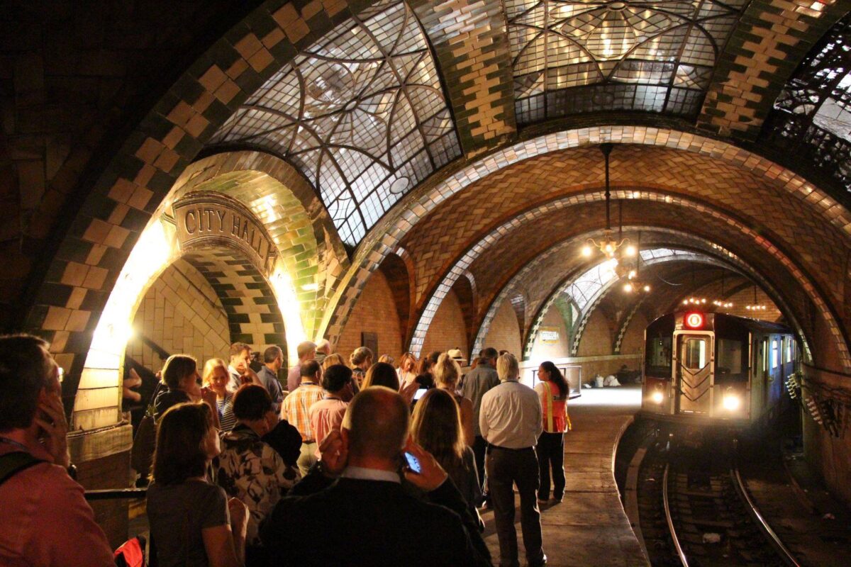 Group of people touring Old City Hall in 2017