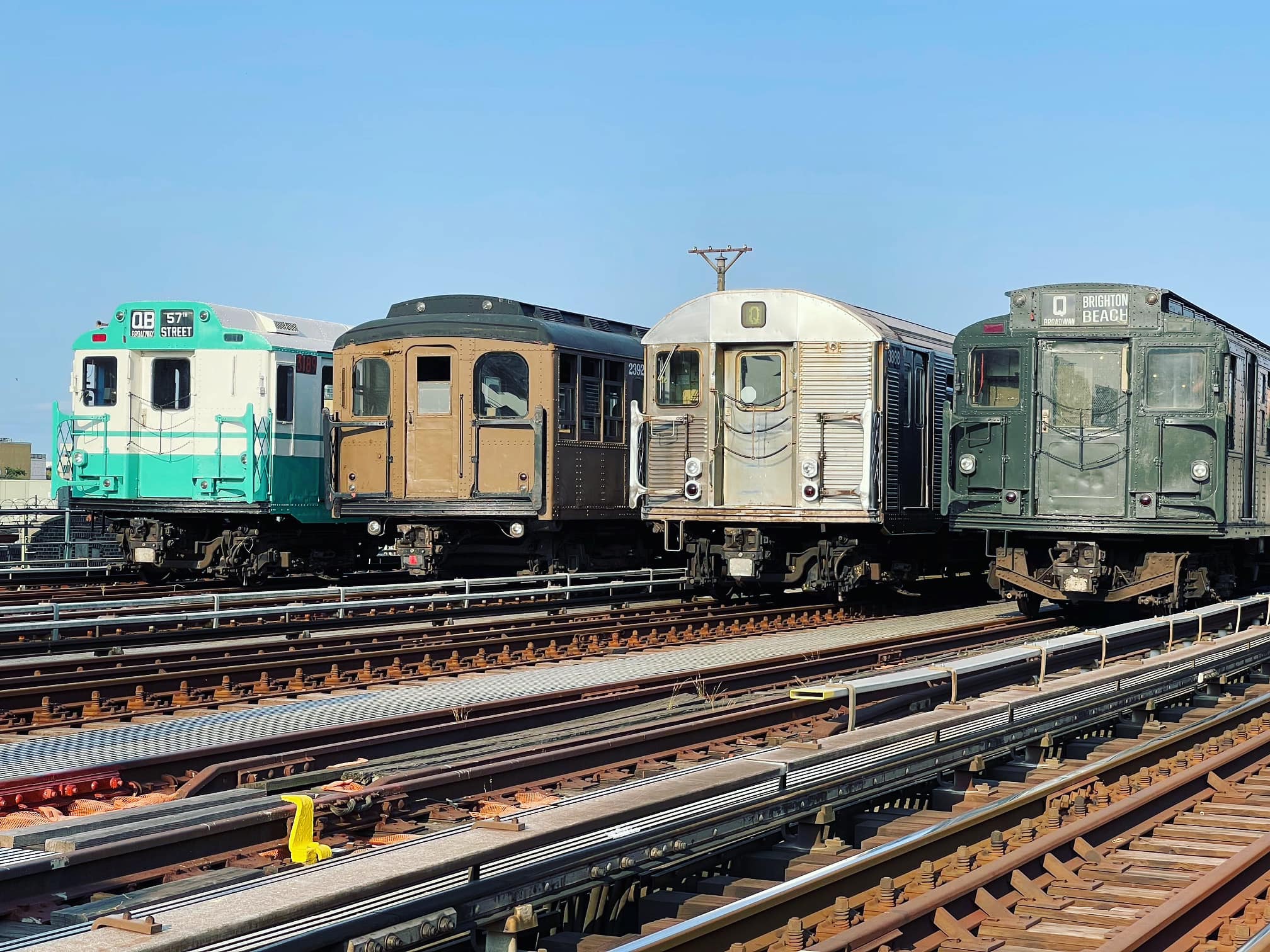 Vintage trains lined up at Brighton Beach Station for Parade of Trains