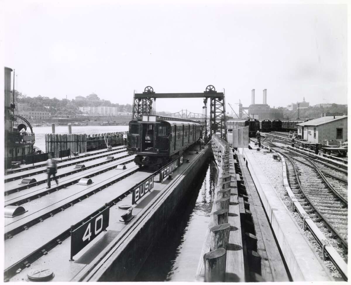 R-1 cars being unloaded at Bush Terminal, c. 1931