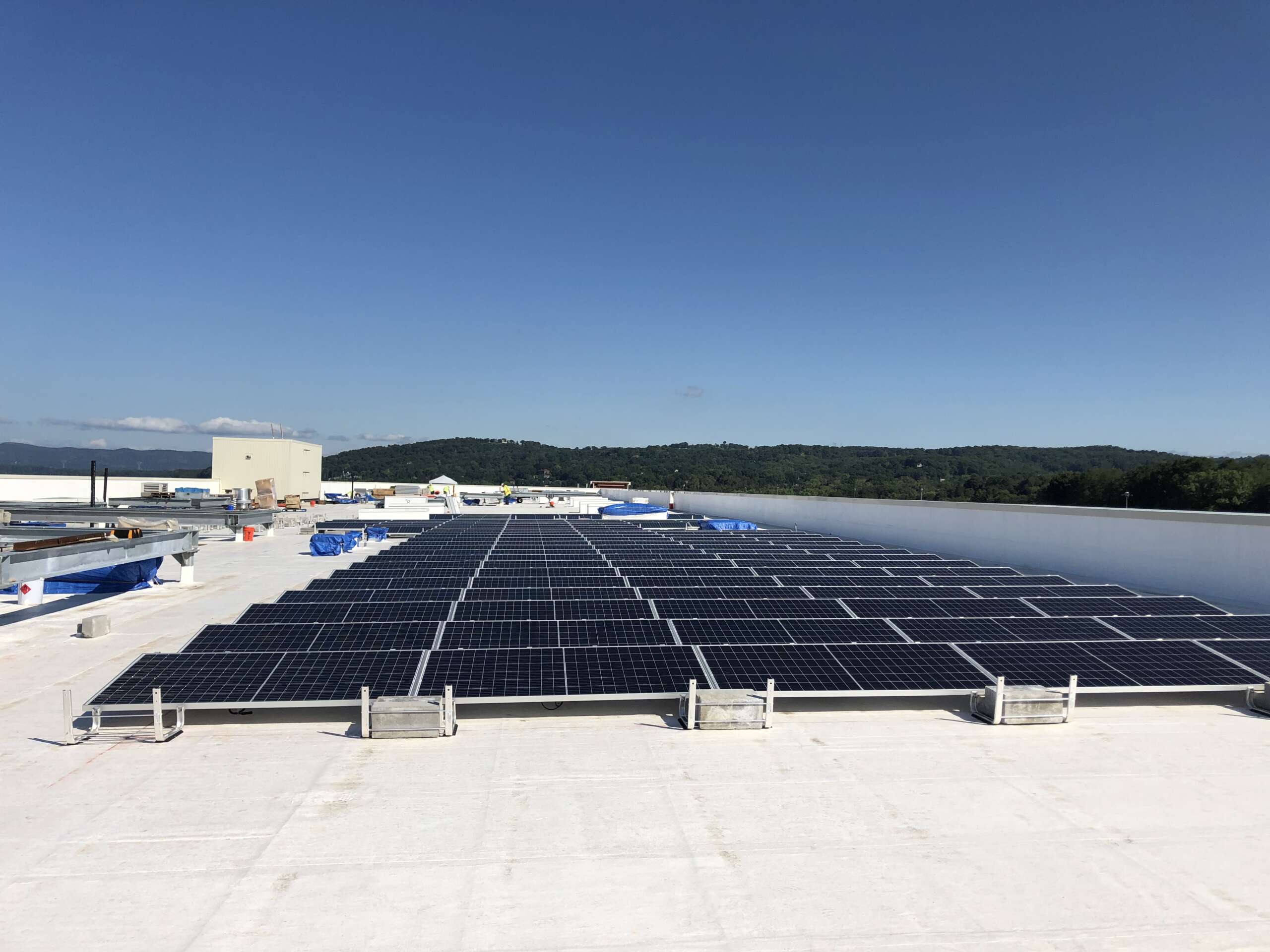 Solar panels on recently renovated train shop at Metro North Harmon Yard