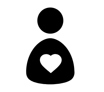 Black and white icon showing person with a heart