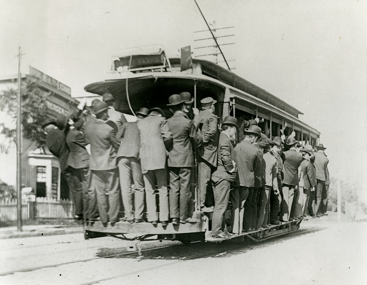 Image from Lonto Watson Collection of several people on a West Farms Trolley, no date. 