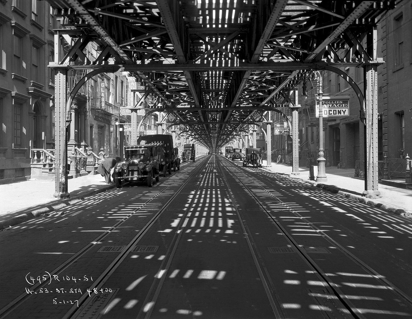 Image from the Lundin Collection of a Street Surface view on West 53rd Street on IND Queens Boulevard Line, in 1927