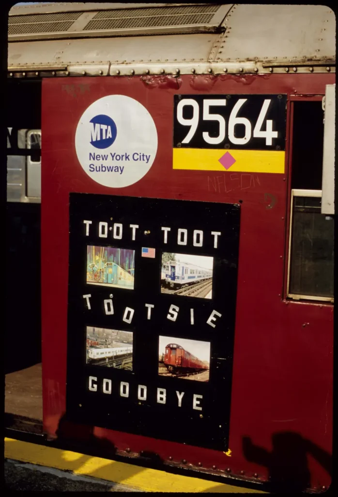 poster proclaiming "toot toot tootsie goodbye" for the last run of the Redbirds