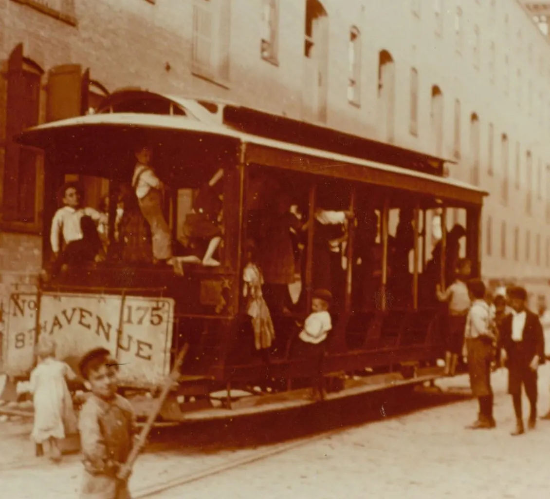 Vintage sepia photo of streetcar
