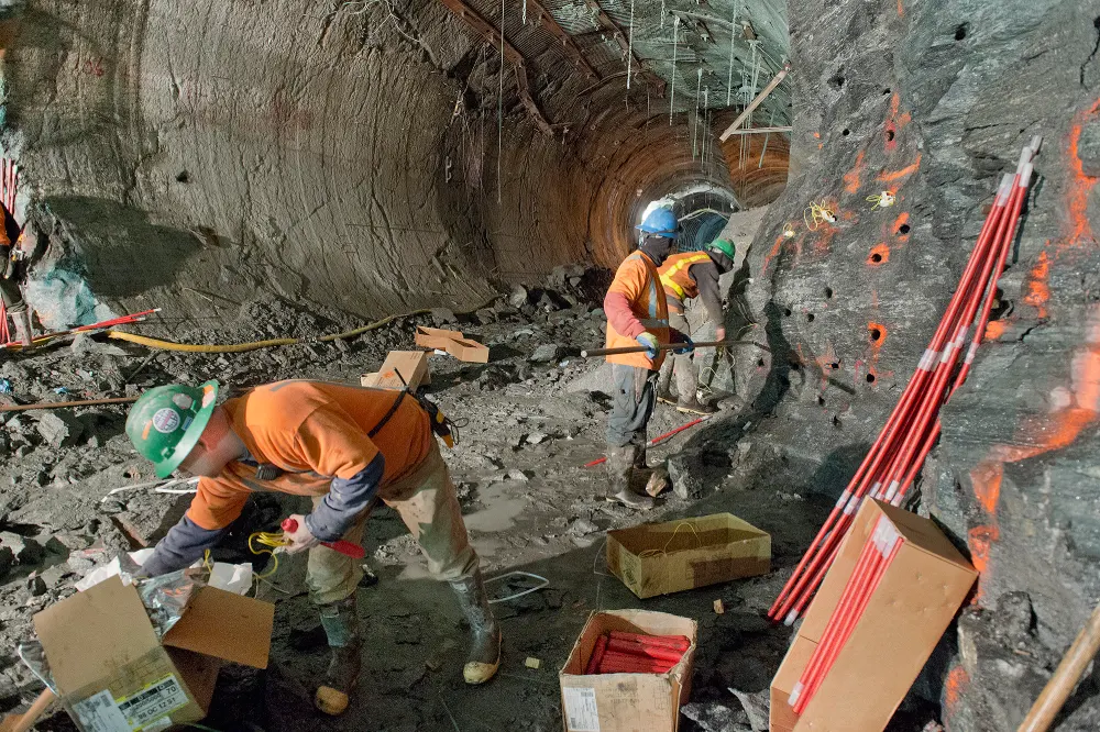 Construction workers Preparing for a controlled blast