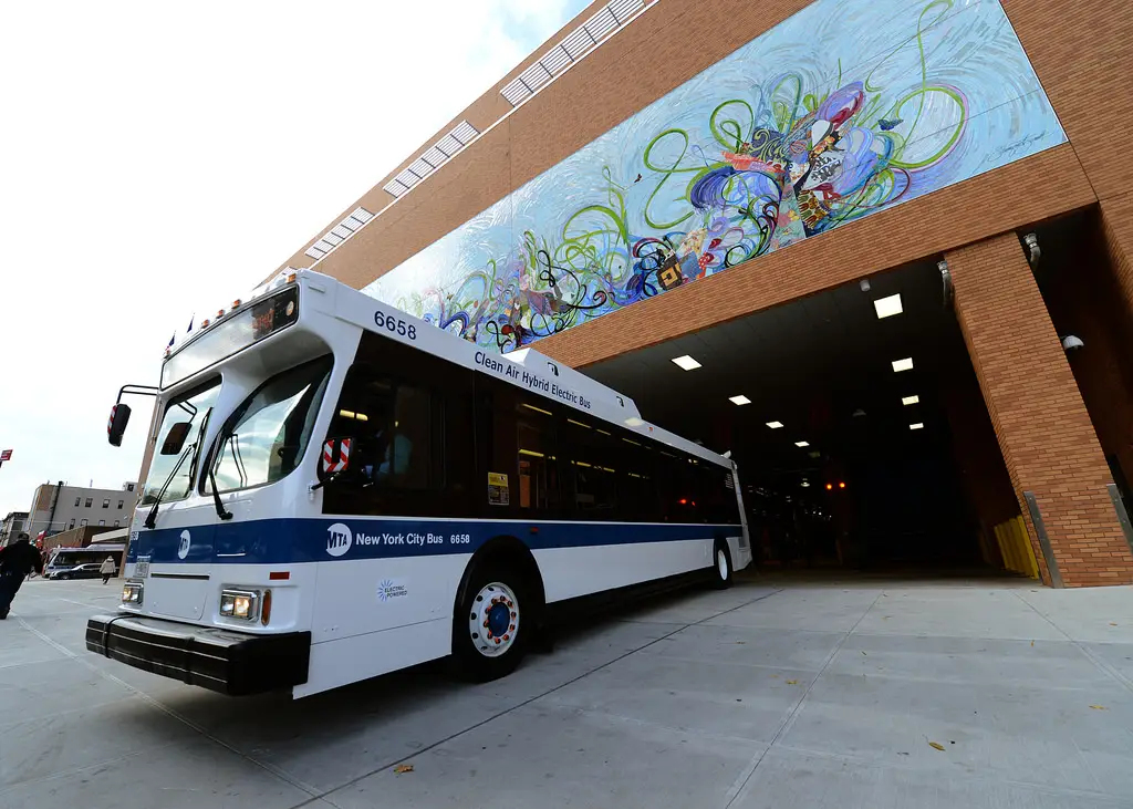 Bus exiting Mother Clara Hale Depot