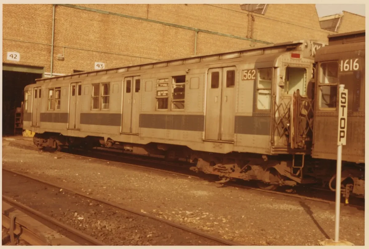 1971 sepia photo of R7A cars in Coney Island