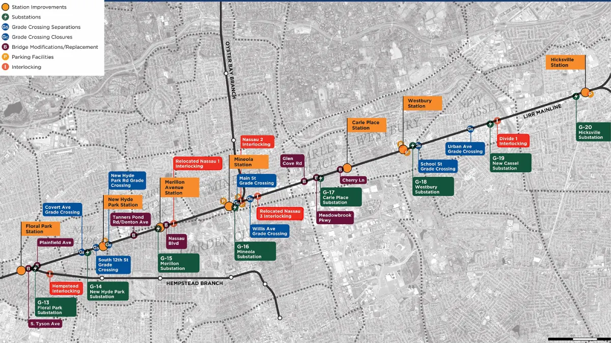 LIRR Expansion Project overview showing stations listed along line