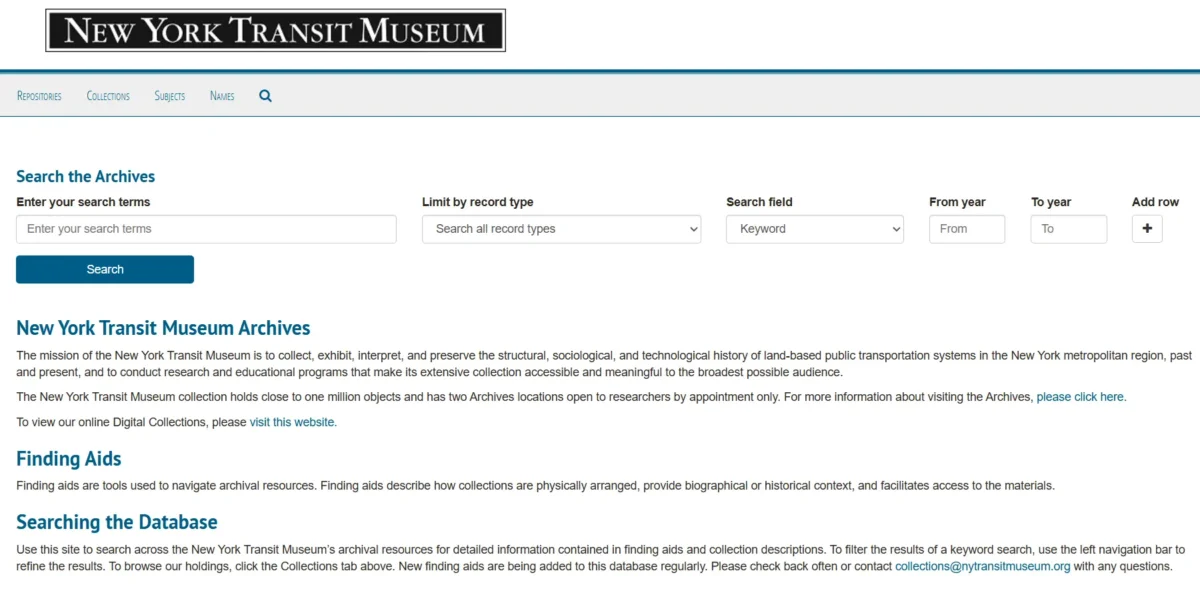 Screenshot of the Archives Space interface