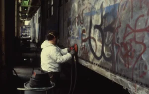 Preparing for new paint, c. 1980s
New York Transit Museum Collection
