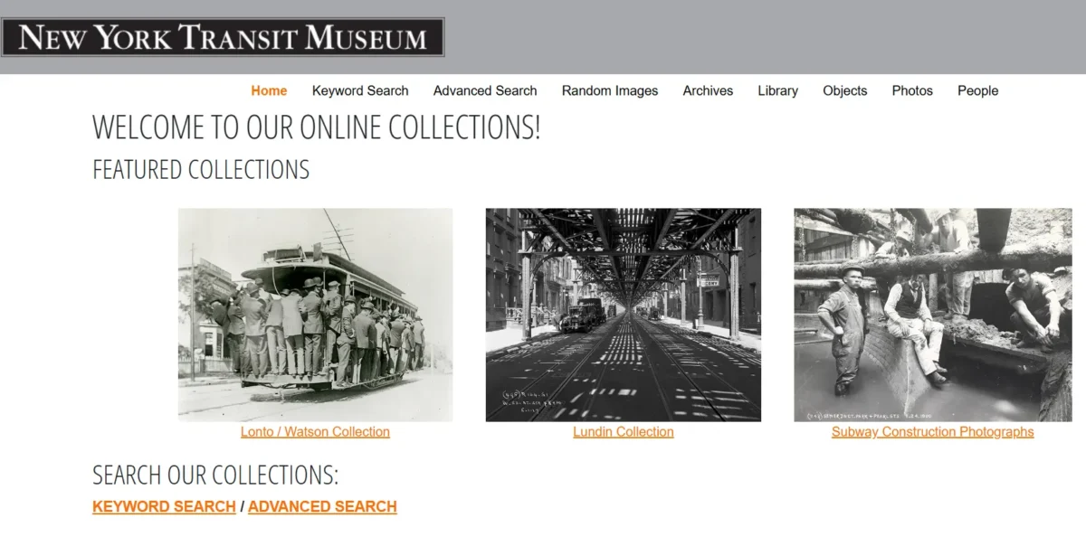 Screenshot of the Online Digital Collections page interface
