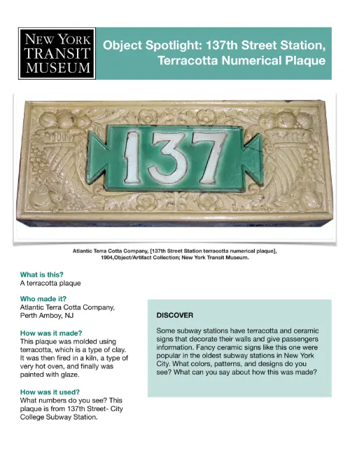 Screenshot for teacher resource on 137 St Station Terracotta Plaque