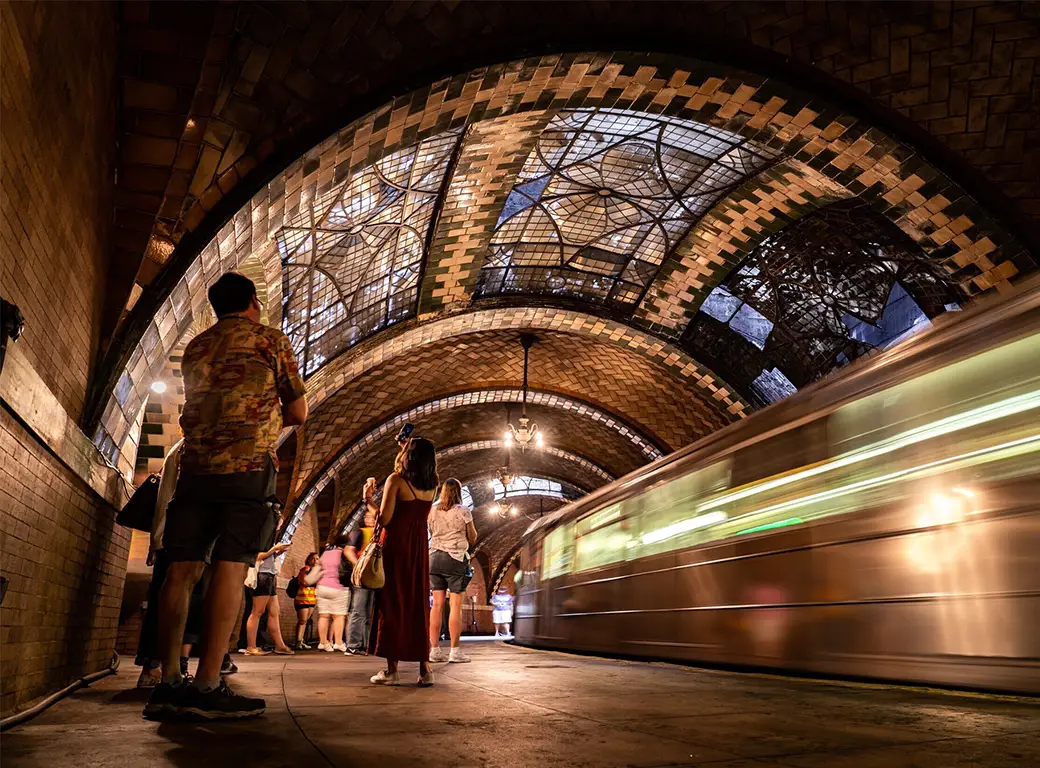 Old City Hall tour participants looking at skylight