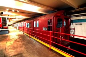 IRT R17 Car #6609 (1955)
Manufacturer: St. Louis Car Company (St. Louis, Missouri), 1955 (additional fleet vehicles, 1956)
Service: 1955-1986
Routes: IRT Lexington Avenue/Pelham line (6), 1955-1986; Times Square Shuttle (S) 1955-1960; IRT lines (1/9, 2, 3, 4, 5, 6) 1960-1986; Flushing line (7), 1962-1964 and 1984
