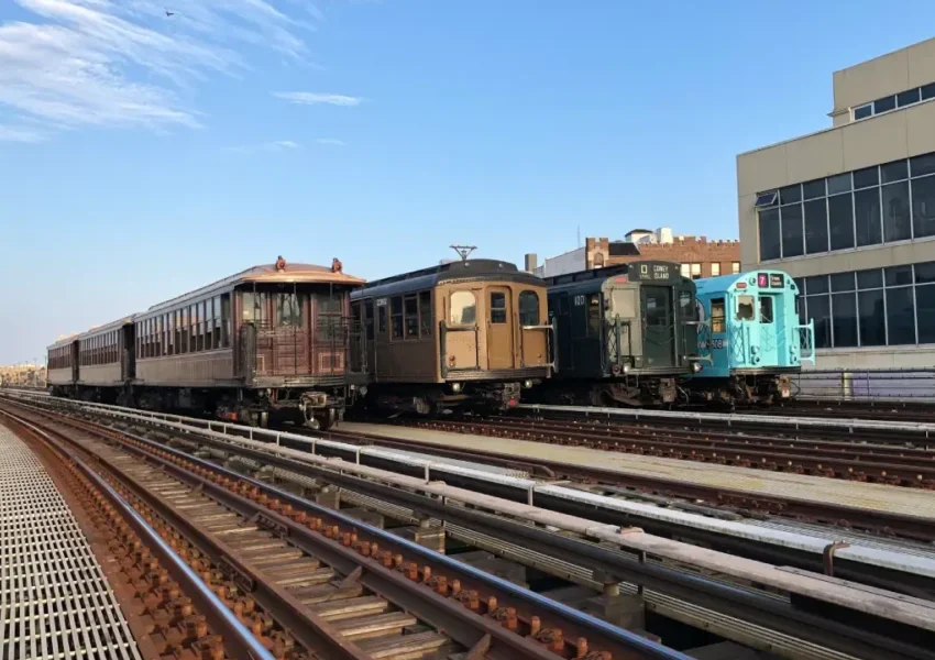 Four vintage trains lined up at Parade of Trains