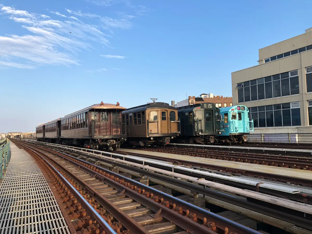 Four vintage trains lined up at Parade of Trains