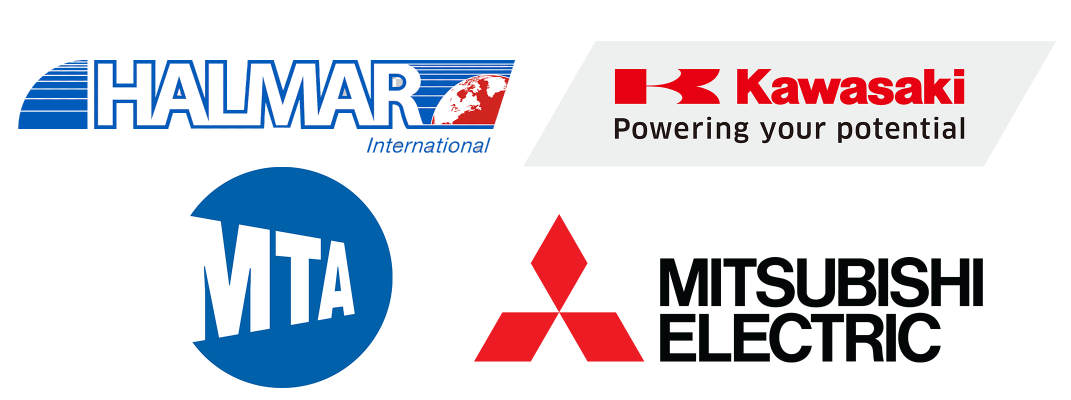 Halmar, Kawasaki, MTA and Mitsubishi logos