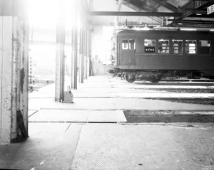 Lo-V in Inspection Barn at E. 180th St Yard, 1955
Subway Construction Photograph Collection
New York Transit Museum
