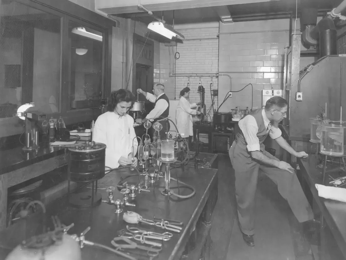 Black and white photo of a transit science lab