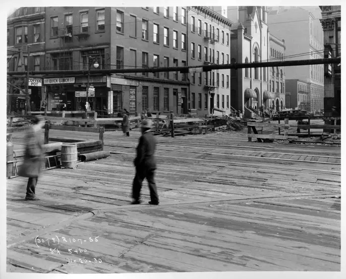 View of decking during construction of the IND Crosstown Line, November 20, 1930