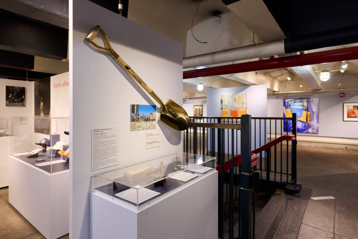 A golden shovel used to break ground on the construction of the Second Avenue Subway is on view at the New York Transit Museum.