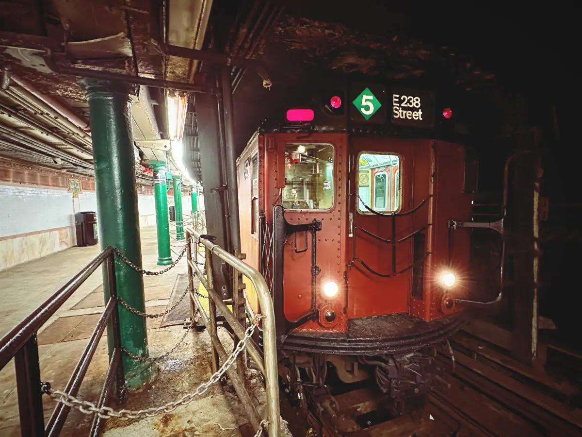 Redbird on the tracks at Old South Ferry Station before Nostalgia Ride